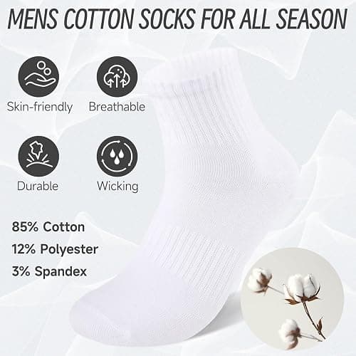 eallco Mens Ankle Socks Cotton Quarter Thin Ankle High Mini Crew Socks for Men 6 Pairs thumbnail 3