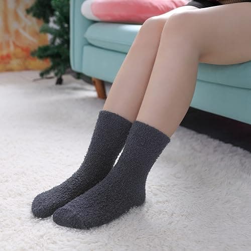 CHOWISH Womens Fuzzy Slipper Socks Super Soft Microfiber Fluffy Cozy Winter Warm Fuzzy Crew Socks thumbnail 4