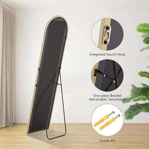 Simple Deluxe Arched Mirror Full Length, 59"x16", Body Wall Mirror with Shatter-Proof Glass, Gold Aluminum Frame, Floor-Standing, Wall-Mounted, Leaning - Gold-arched - 59"L x 16"W thumbnail 6