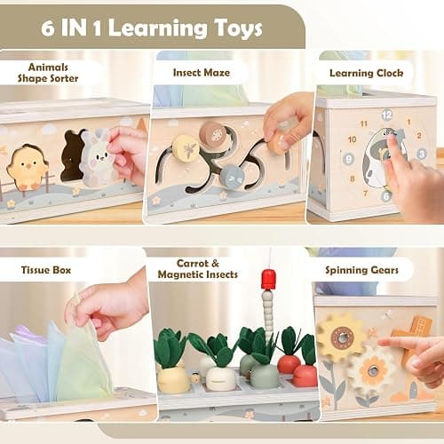DINORUN Baby Tissue Box Toy - Baby Toys 18 Months 2 3 4 Years Montessori Toys for Babies 18 Months with Crinkle, Infant Activity Cube Sensory Christmas Stocking Stuffers Learning Toy for 2 3 4 Years thumbnail 4