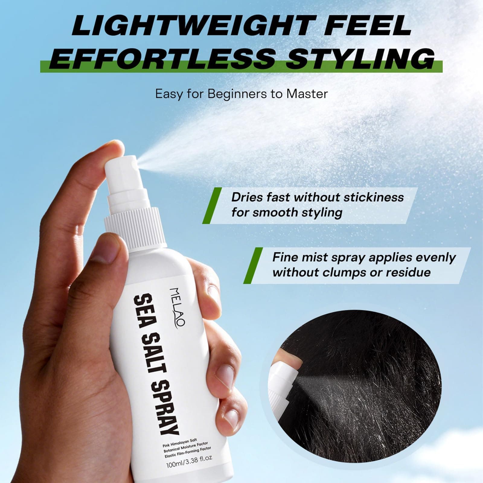 Himalayan Salt Hair Styling Spray - 100ml/3.38fl oz - Texturizing Volume Spray with VP/VA Copolymer for Lightweight Flexible Hold, Hydrating Natural Botanical Extracts Soothes Scalp, Adds Beach Waves & Flexible Hold thumbnail 4