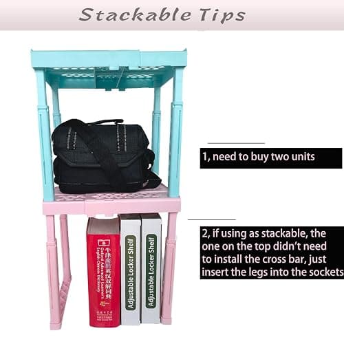 Svartur Adjustable Locker Shelf Pink Height and Width Adjustable Locker Organizer Shelf for School Locker, Stackable Locker Stand Tools for Gym Lockers, Office, Back to School Essentials thumbnail 7