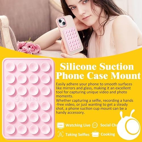 Anteel Medium-Sized Silicone Suction Phone Case Adhesive Mount, Enhanced Suction Power and Upgraded Thickened Sticky Phone Grip, Durable, Hands-Free Sticky Phone Holder, 2.28"x3.46" (LPK&WHT) thumbnail 2