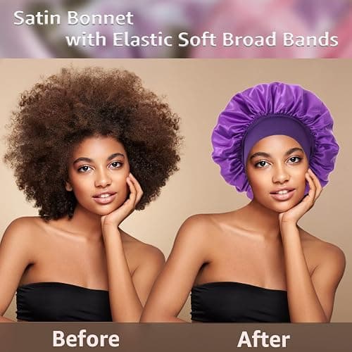 3 Pack Satin Bonnet Silk Hair Bonnet for Sleeping, Sleep Bonnets for Women Large Wide Soft Band Sleep Cap for Curly Hair Braids thumbnail 5