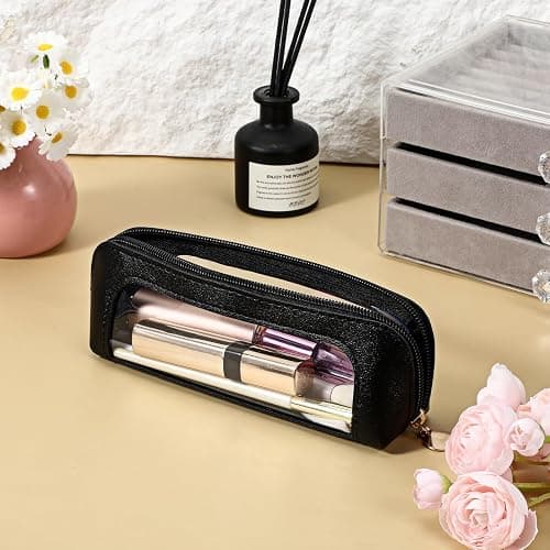 YQQYG Black Makeup Brush Bag, Clear Makeup Bag Travel Makeup Brush Holder Toiletry Bag with Zipper, Cosmetics Makeup Bag Purse Organizer for Women thumbnail 2