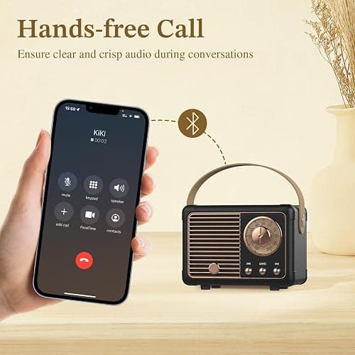 PRUNUS J-999 Retro Bluetooth Speaker,Vintage Decor,Mini Wireless Speaker | Cute Old Fashion Style Support USB/TF Card/AUX for Kitchen Desk Bedroom Office Party Outdoor(Black) thumbnail 5