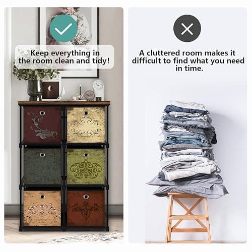 VASICAR Small Fabric Dresser with 6 Drawers, DIY Cube Organizer for Closet, Storage Drawer Unit Chest of Drawers for Bedroom, Living Room, Hallway, Dorm, Pattern thumbnail 6