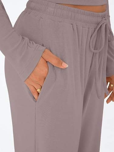 Trendy Queen Women's 2 Piece Matching Lounge Set Long Sleeve Slightly Crop Top Wide Leg Pants Casual Sweatsuit thumbnail 5
