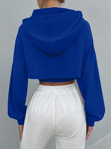 Hilinker Women's Long Sleeve Cropped Hoodie Workout Drawstring Super Crop Tops without Camisole thumbnail 3