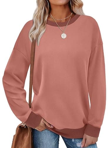 Saloogoe Sweatshirts for Women Crewneck Long Sleeve Loose Fit Tops Color Block Ribbed Trim Fashion 2025 - Image 1