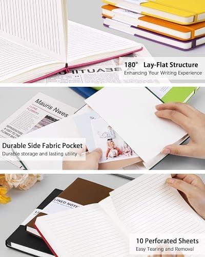 Dynta Hardcover Journal Notebooks, 10 Packs A5 Lined Journals Bulk for Writing 200 Pages/100Sheets, 8.4 x 5.8 inch, 10 Colors Classic Ruled Notebook for Work/Travel/College/Note Taking thumbnail 3