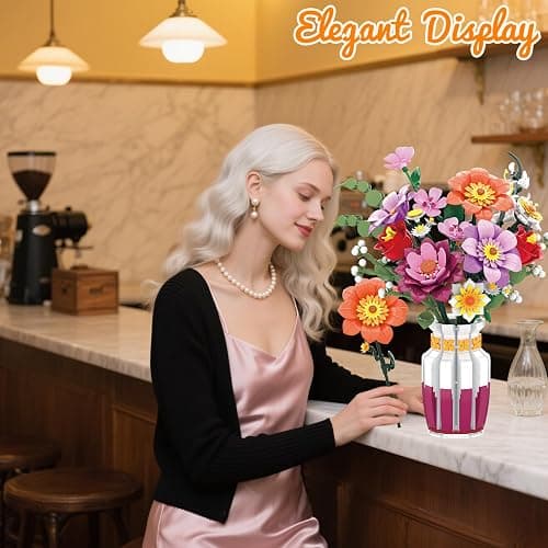 Loyratche Dual-Tone Vase Flowers Bouquet Building Set, Artificial Flower Block Toys for Adults & Women Botanicals Collection for Home and Office Decor (1278 PCS) thumbnail 2