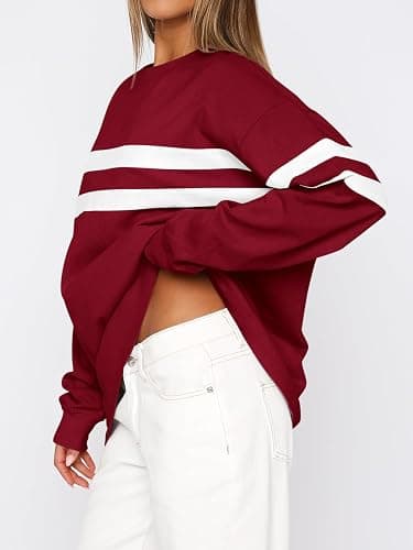 MASCOMODA Women's 2026 Striped Oversized Sweatshirt Spring Crewneck Long Sleeve Shirts Casual Color Block Pullover Tops thumbnail 3