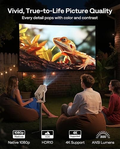 Aurzen BOOM Air Google TV Portable Projector with WiFi and Bluetooth, USB-C Powered, Smart Projector for Outdoor & Home Movie, 4K Supported, Real-Time Focus, Dolby Audio, Adjustable Stand, Off-White thumbnail 7