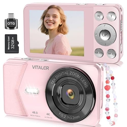 Vitaler Digital Camera, Autofocus 48MP 4K Camera for Photography with 32GB Card, Portable Compact Point and Shoot Digital Camera for Teens Adult Beginner Kids with Metal Shell, 2000 mAh Battery - Image 1