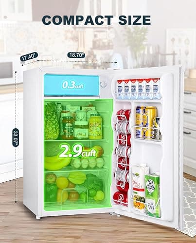 Upstreman 3.2 Cu.Ft Mini Fridge with Freezer, Single Door Mini Fridge, Dorm Fridge, Adjustable Thermostat, Mini Refrigerator for Dorm, Office, Bedroom, White-BR321 thumbnail 4