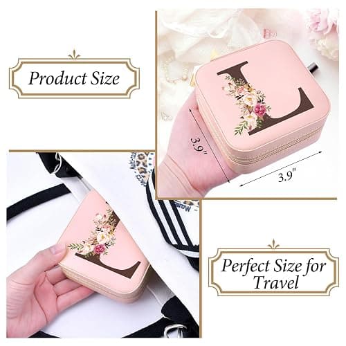 Preppy Travel Jewelry Gifts for Teen Girls, Travel Jewelry Box Personalized Christmas Gifts Stocking Stuffers for Women, Fashion Travel Essentials Trendy Stuff Easter Basket Stuffers, Initial L thumbnail 3