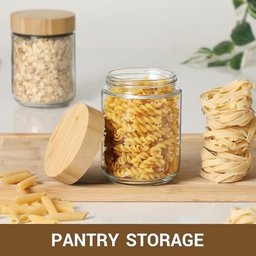 NETANY 4-pack 16oz Glass jars with Airtight Lids, Overnight Oats Containers with Bamboo Lids, Wide mouth Mason Salad jars, Glass Food Storage Containers for Snacks Yogurt Spice Sugar thumbnail 7