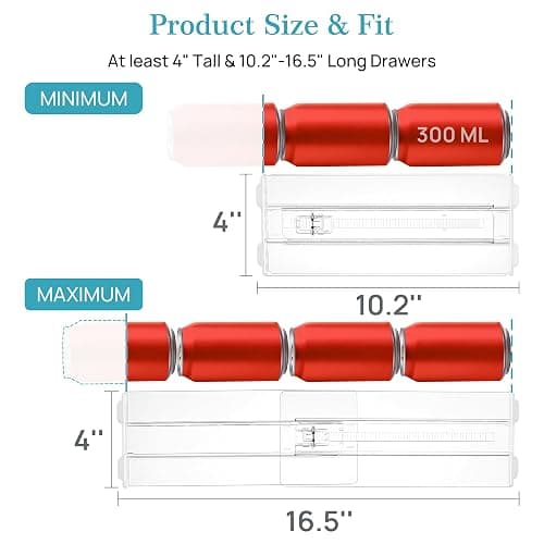 Vtopmart 12 Pack Drawer Dividers for Clothes, 4" High 10.2"-16.5" Adjustable Expandable Dresser Drawer Organizer, Clear Plastic Separators for Dresser, Baby Clothing, Underwear, Cosmetic, Toiletries thumbnail 2