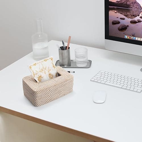 Rattan Tissue Box Cover Natural Woven Facial Napkin Holder Rectangular 10 x 6.1 x 4.1 Inch (White) thumbnail 7
