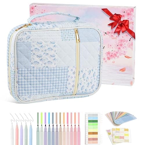 Ecehyon Bible Cover Case for Women,Large Quilted Case with Handle,Included Diverse Bible Study Supplies,Christian Gift for Women (Blue Square, 11.8 * 9.6 * 2.4 IN) - Image 1