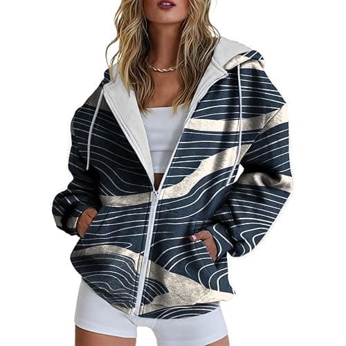 domirica Womens Zipper Sweatshirts Trendy Boho Floral Loose Casual Long Sleeve Hoodies Fashion Y2K Jacket with Pockets - Image 1