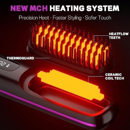 NUMOYA Go Brush Pro Portable Cordless Hair Straightener Brush, Rechargeable MCH Fast Heating for Women Travel (White) thumbnail 6