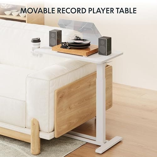 FLEXISPOT H7 Adjustable Overbed Bedside Table with Wheels Pneumatic Mobile Standing Desk Laptop Desk Rolling Computer Cart Movable Overbed Table Hospital Home Use(27.6" W x 15.7" D, White) thumbnail 8