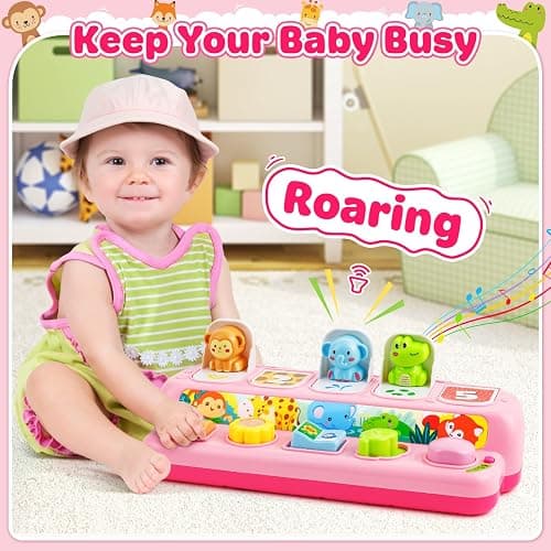 Duchong Toys for 1 Year Old Girls, Interactive Pop Up Toy with Music & Light, Montessori Learning Toys for Infant Baby Toddler 9-12-18 Months, First 1st Birthday Gifts for Girls Boys thumbnail 5
