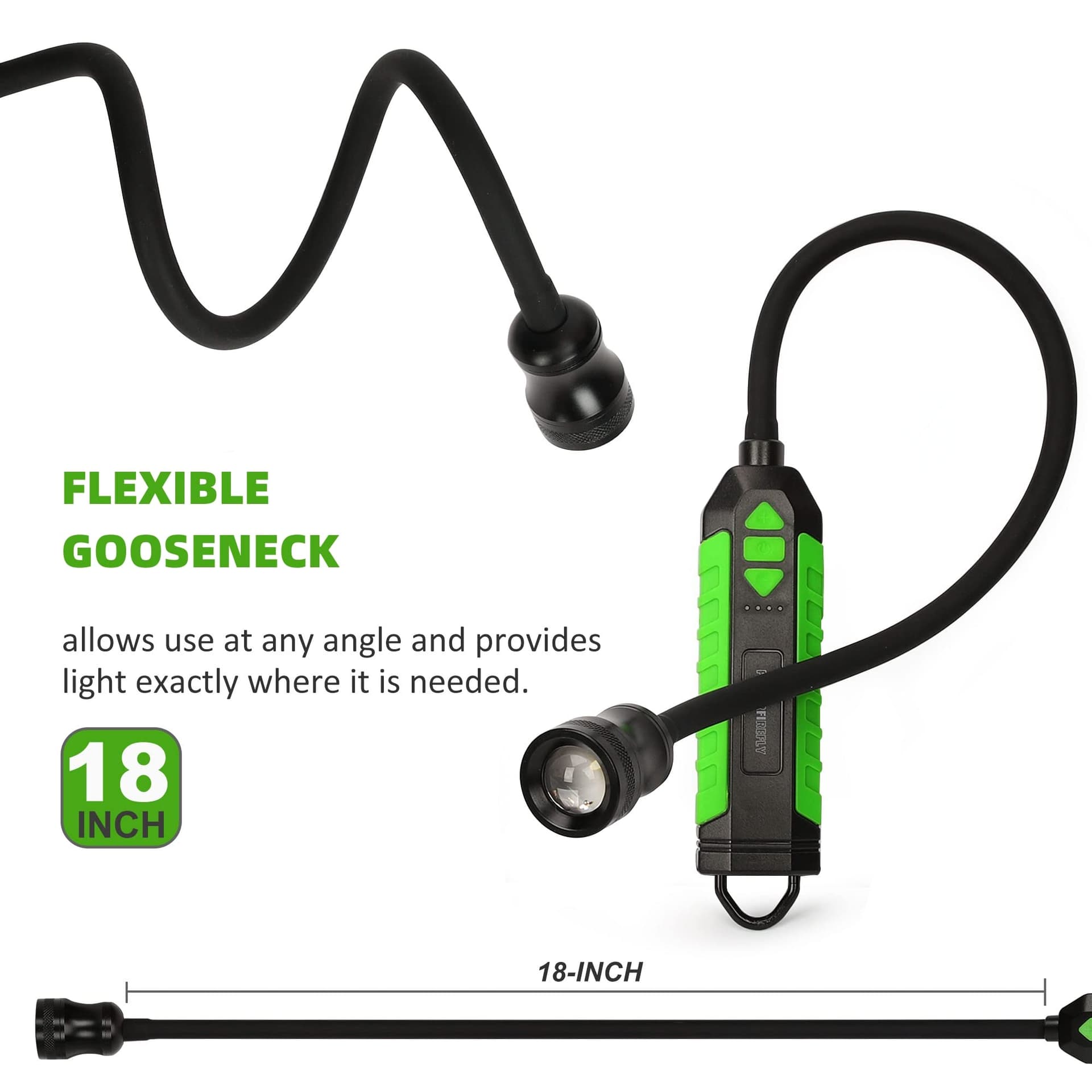 300 Lumens Rechargeable LED Work Light with 18-Inch Flexible Gooseneck, Built-in Hook, Strong Magnetic Base, Zoomable Lens, for Work Bench, Car Repairing, Grill Light and Inspection thumbnail 2