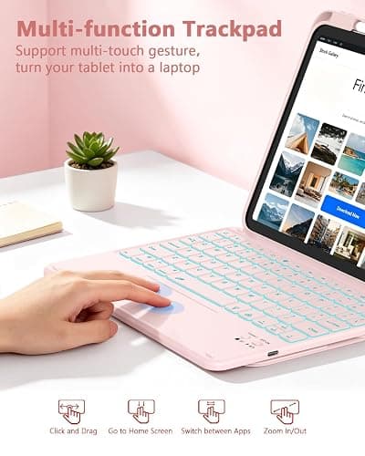 ZYNTHRALIX for iPad 11th (A16)/10th Gen Case Keyboard, Portrait/Tablet Mode | Detachable Magnetic Protective Case, Wireless Keyboard with Smart Trackpad, 7-Color Backlit, Landscape/Portrait, Pink thumbnail 5