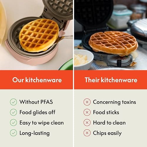 bella Snack-n-Store Mini Waffle Maker, EverGood™ Ceramic Nonstick Coating, Cord Wrap, Ready Indicator Light & Cool Touch Handles, Stackable Design & Customizable Plates, 400 Watt, Blossom thumbnail 8