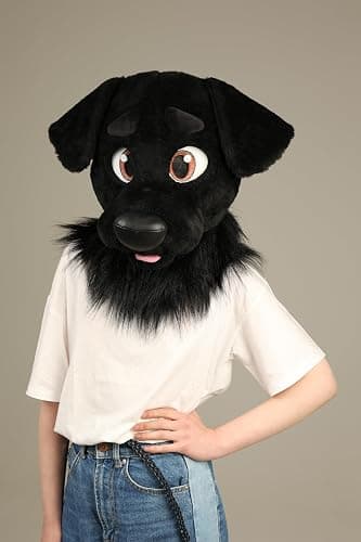 oneandonlycostumes black dog fursuit head and tail regulated jaw, furry head thumbnail 2