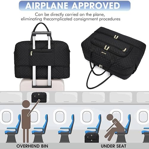 LUOCIP Large Women Travel Duffle Bag, Carry on Bag with Wet Toiletry Pocket for Overnight, Weekend, Yoga, Gym, Business Trips, Sport and Hospital, Black thumbnail 6