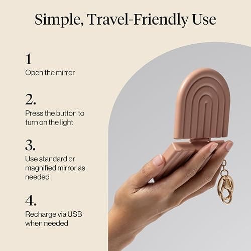 Kitsch Compact Mirror Keychain – Travel Makeup Mirror with Lights, Small Lighted Dual-Magnification Pocket Mirrors, USB-Rechargeable, Ideal for Your Touch-Ups While On Travel – Terracotta thumbnail 8