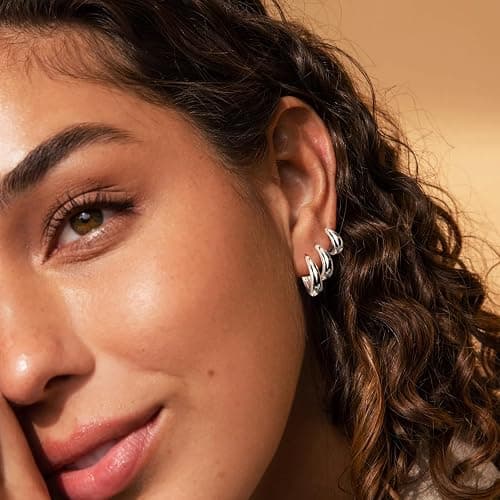 Poxtex Small Sterling Silver Huggie Hoop Earrings Set for Women, Hypoallergenic 14K Gold Plated Hoops Stacks for Multiple Piercings, Dainty Cute Mini Lightweight Cartilage Studs Trendy Jewelry Gift thumbnail 2