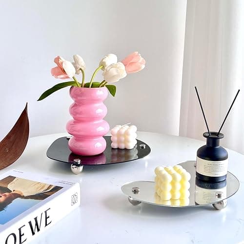 BLOFLO Colored Glass Hydroponic Flower Vase, 7-Inch Pink Glass Vase, Four-Layer Geometric Glass Floral Vase for Home Décor, Modern Bubble Glass Vase for Home Office Wedding Table (Pink) thumbnail 8