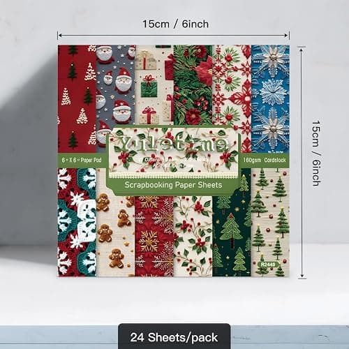 Christmas Scrapbook Paper Pads,24 Sheets Scrapbooking Supplies,Patterned Card Making Craft Paper Pack for Photo Album Background Borders Greeting Cards Junk Journals 6x6 inches thumbnail 3