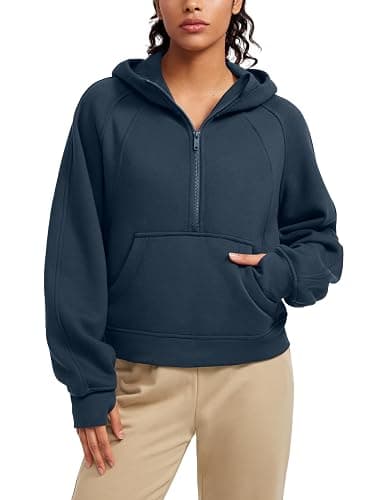CRZ YOGA Womens Fleece Lined Half Zip Hoodies Pullover Oversized Long Sleeve Casual Workout Sweatshirts with Thumb Holes - Image 1