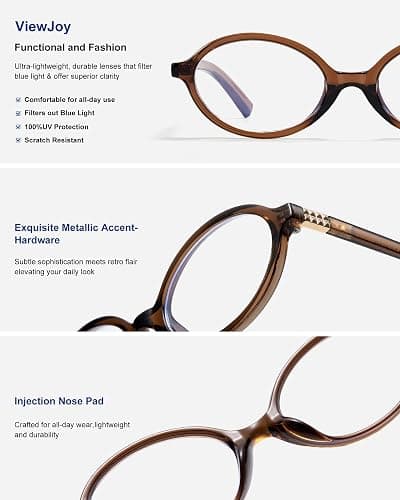 ViewJoy Retro Oval Blue Light Glasses for Women Fashion Computer Glasses Bluelight Blocking Eyewear Vintage Frame thumbnail 3
