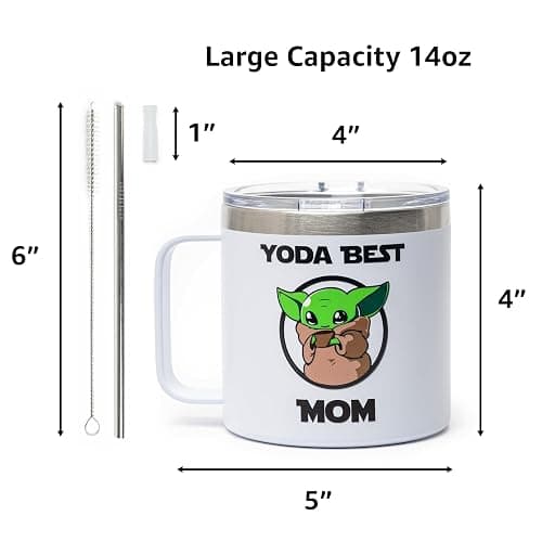 Maako Yuda Best Mom 14oz White Stainless Steel Tumbler Mug - Metal Straw and Brush Included - Leak-Proof Lid - Wars Artwork on Both Sides - 304 Stainless Steel - Funny Mothers Star Gift - Best Mom thumbnail 2