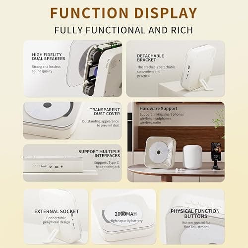 Portable CD Player with Transparent Lid, Speakers, Bluetooth, USB Port thumbnail 7