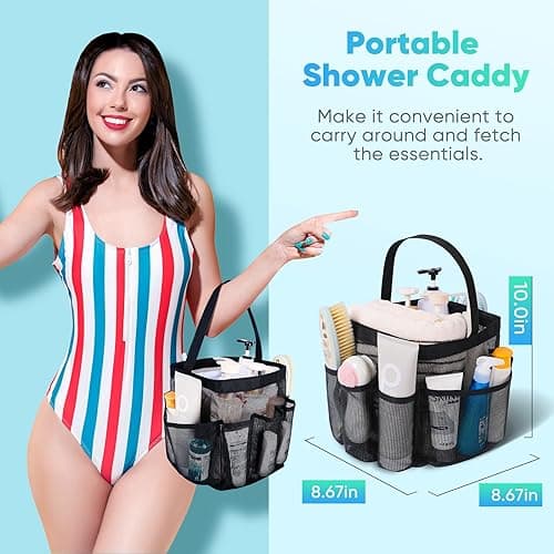 Eudele Mesh Shower Caddy Portable for College Dorm Room Essentials, 8-Pocket Large Capacity Shower Bag for Beach, Swimming, Gym thumbnail 3