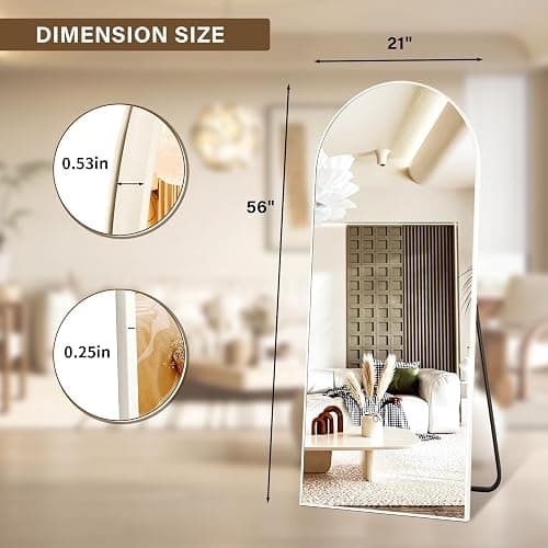 XRAMFY 56"x21" Floor Full Length Mirror Standing Full Body Rounded Corner Rectangle Mirrors with Stand Hanging Wall Mounted Leaning Bedroom Living Room Bedroom Cloakroom thumbnail 2