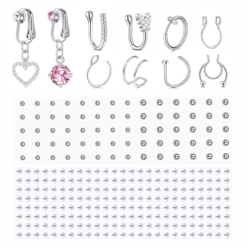 Longita Fake Piercings - Nose Ring, Eyebrow, Lip Ring, Labret Studs & More - Adhesive Face Jewelry - Image 1