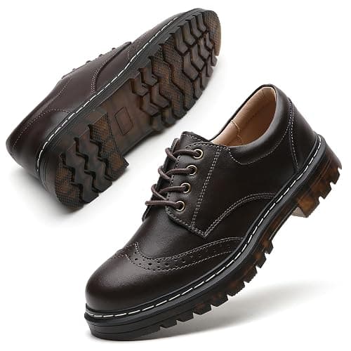 Women's Vintage Oxford Shoe,Perforated Lace-up Round Toe Leather Low Heel Brogues Shoe for Girls Ladies Women - 6.5 - Brown thumbnail 7