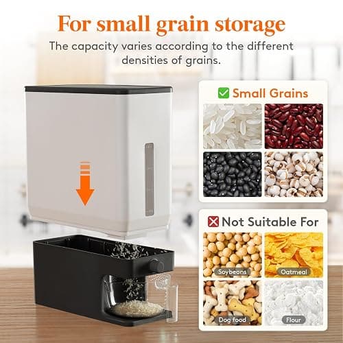 Lifewit Rice Dispenser 25 Lbs, Airtight Storage with Measuring Cup, Black | BPA-Free 11.3kg Capacity Storage Container for Beans, Corn & Other Small Grains, One-Press Dispensing Bin for Kitchen Pantry thumbnail 6