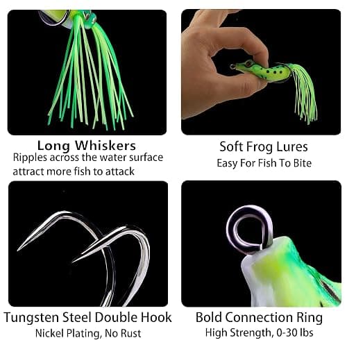5Pcs Topwater Frog Lures Sets with Bait Box, Frog Lure Ray Frog Topwater Fishing Crankbait Lures, Frog Artificial Soft Bait for Bass Snakehead, Weedless Freshwater Soft Simulated Frog Bait thumbnail 6