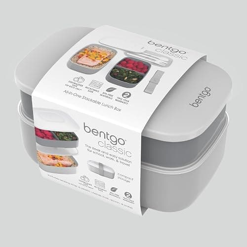 Bentgo Classic - Adult Bento Box, Stackable 3-Compartment Lunch Box with Removable Utensil Set and Sealing Strap, BPA-Free, Food Container Ideal for Meal Prep, Work, and On the Go (Gray) thumbnail 6