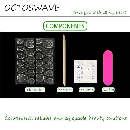 octoswave Press on Nails Long Almond Shape Star and Polka Dot Design Celestial Navy Blue French Tip False Nails for Women Party and Prom Night 24 Pcs thumbnail 5